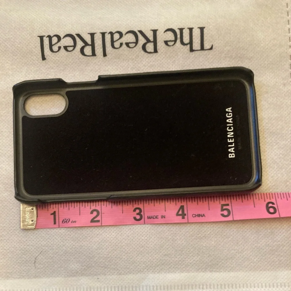 Balenciaga black leather iPhone cases white branding on black cover